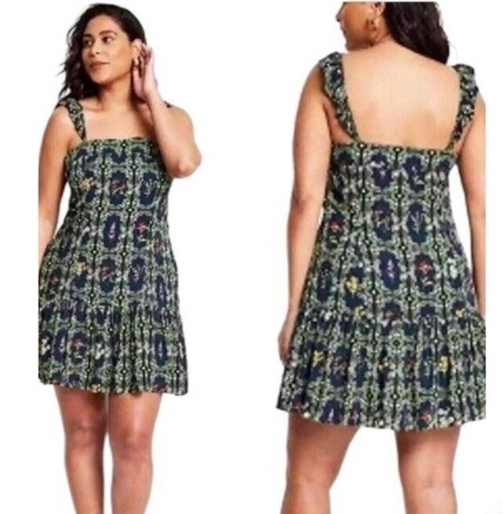 Agua bendita x Target sleeveless dress tile floral flutter mini, size XL, NWT